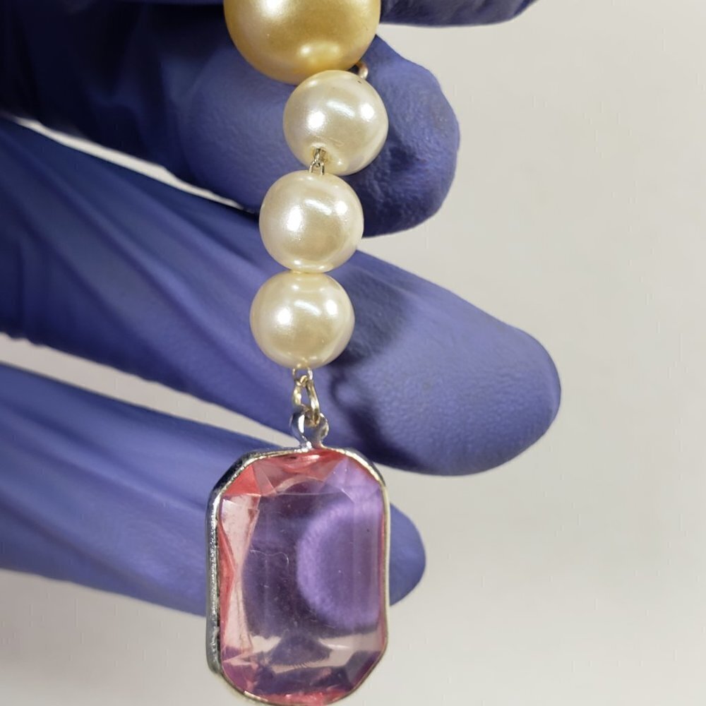 Off-White Bead Rectangular Shape Pink Stone Post … - image 2